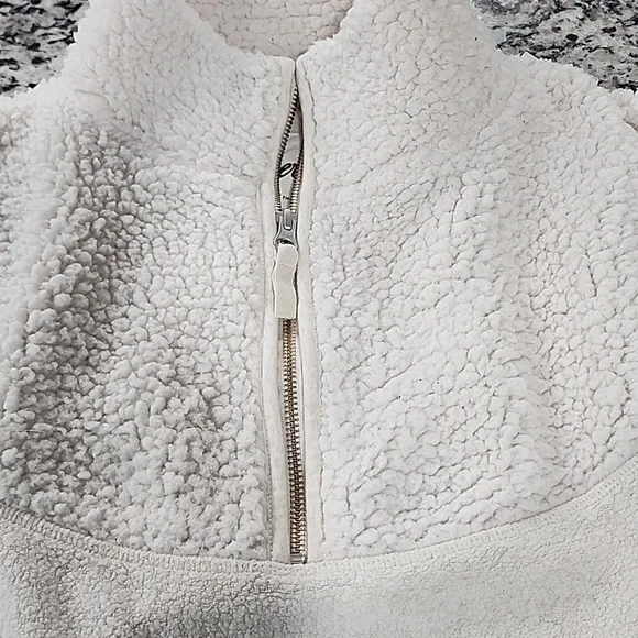 Aerie Cozy Hometown Holiday Sherpa 1/4 Zip Pullover Sweatshirt. Cream. Small. - Picture 12 of 12